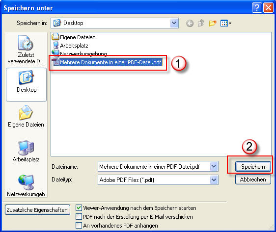 Mehrere Dokument in einer PDF-Datei speichern