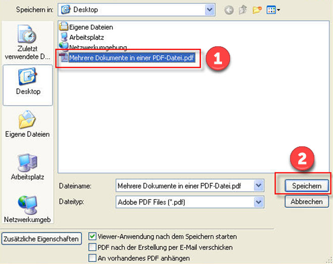 Mehrere Dokument in einer PDF-Datei speichern