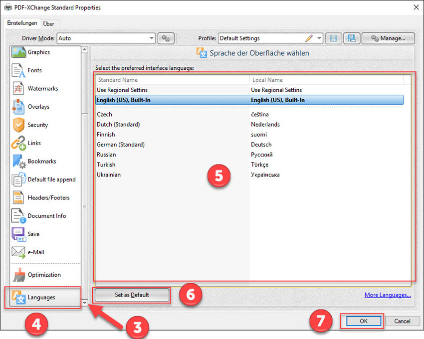 PDF-XChange Spracheinstellung